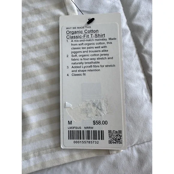 New Lululemon Organic Cotton Classic Fit T-Shirt Size Medium Beige & White - Picture 4 of 7